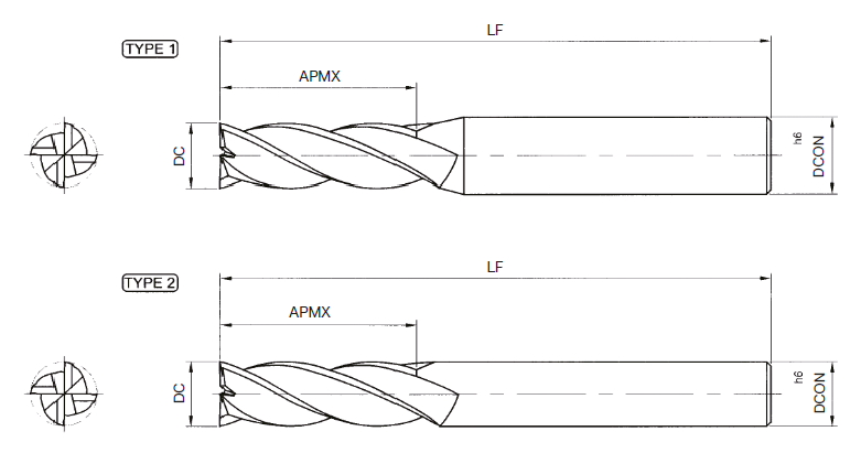 超硬スクエアエンドミル 4枚刃/3D刃長/AlTiNコーティング/φ3