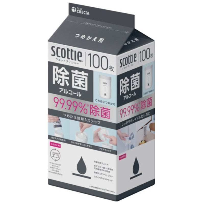クレシア　スコッティ　ウェットティシュー除菌　アルコール　１００枚　つめかえ用
