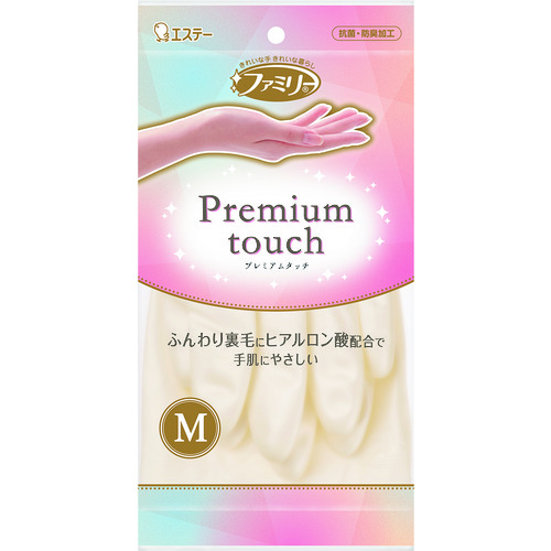 エステー　ビニール手袋　ファミリープレミアムタッチ　ヒアルロン酸　Ｍ　ホワイト