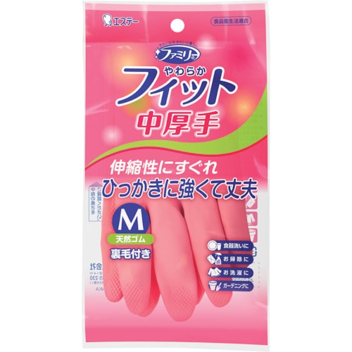 エステー　ファミリー　やわらかフィット　天然ゴム　中厚手　Ｍ　ピンク